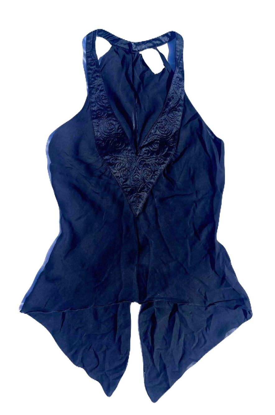 Armani Exchange Black 100% Silk Siren Embroider V Neck Celestial Goth Blouse